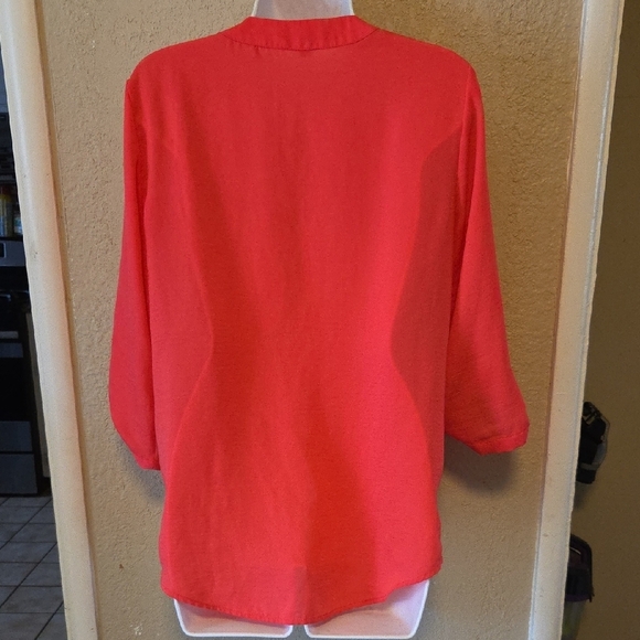 Express Bold Red V-Neck Blouse - Picture 2 of 6
